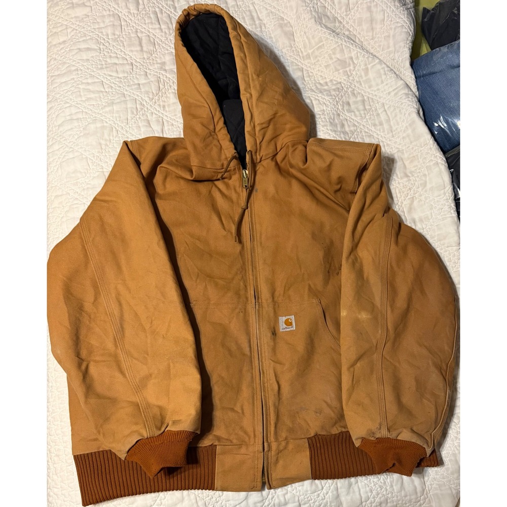 Carhartt J140 BRN Duck Jacket Quilted Brown Mens XL work wear distressed